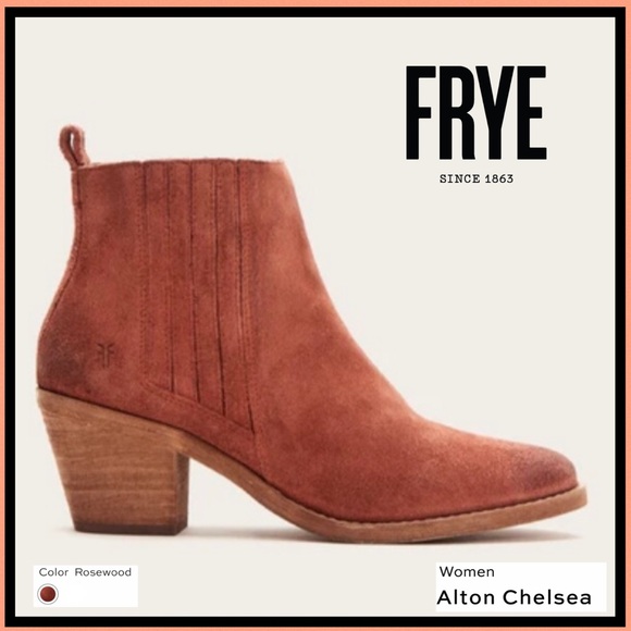 Frye Alton Suede Leather Chelsea Boots Rosewood - Picture 9 of 16